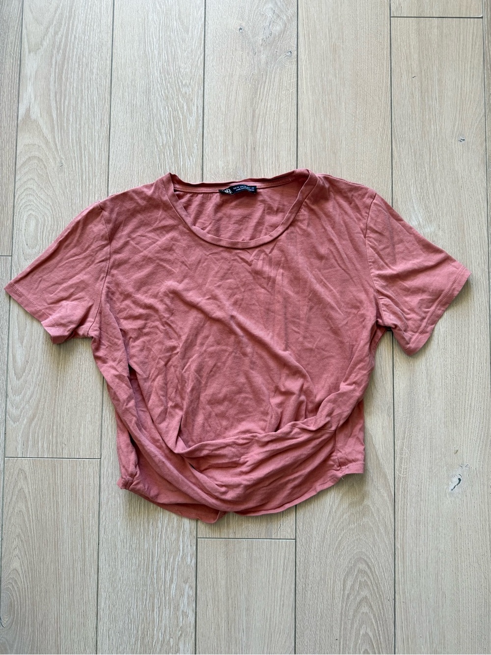 Zara Twist Front Cropped T Shirt in Pink Women’s Size M Cotton